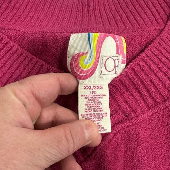 Vibrant Pink V-Neck Pullover Sweater - Picture 3 of 3